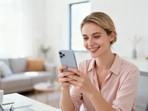 Mężczyzna płaci zbliżeniowo smartfonem przy terminalu płatniczym w nowoczesnym sklepie.